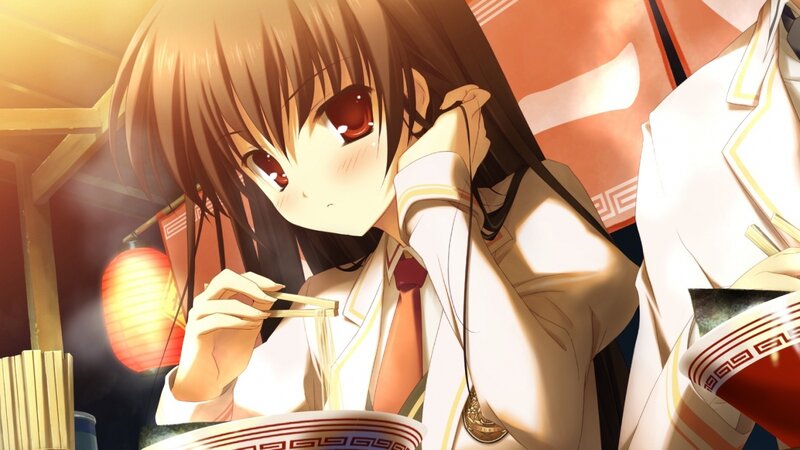 Anime Girl Eating Noodles — Brown