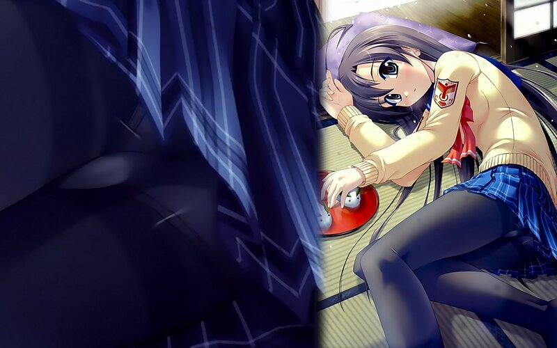 anime girl eating on floor