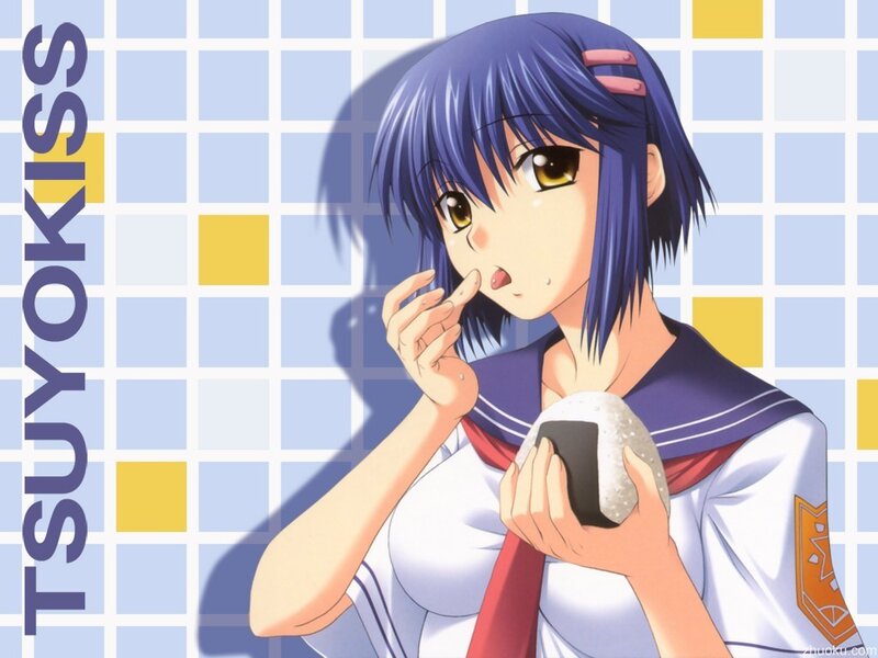 anime girl eating onigiri