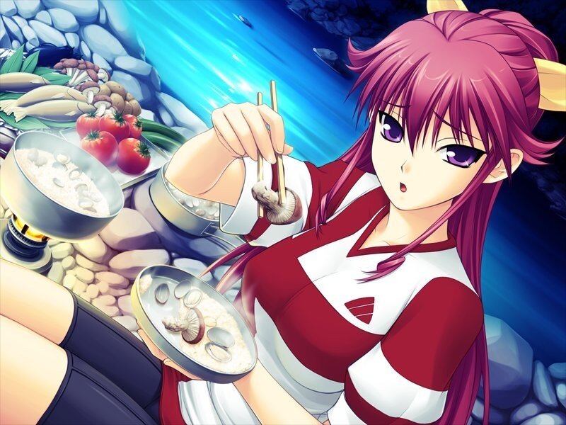 anime girl eating outdoors