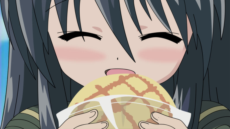 anime girl eating pastry