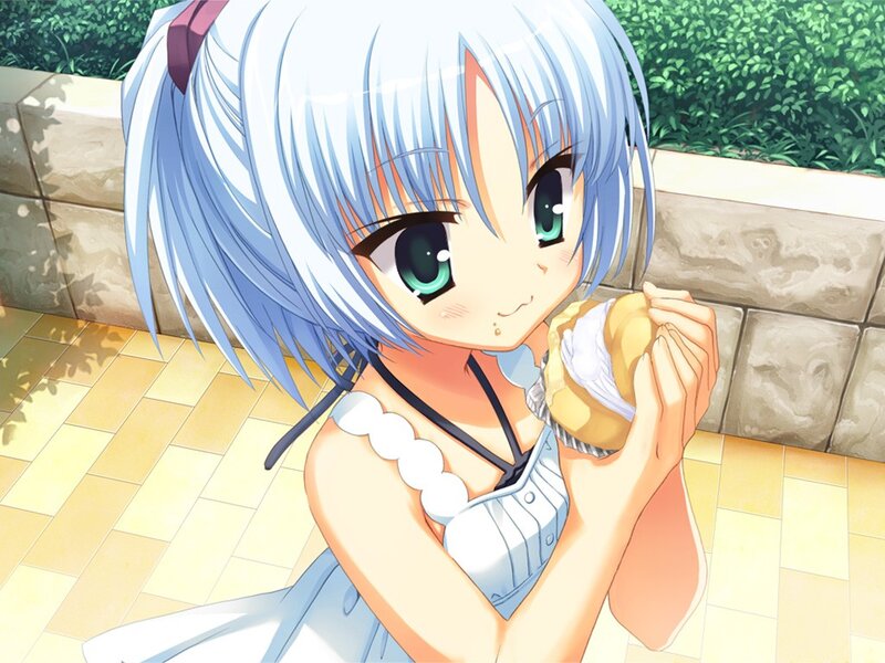 anime girl eating pastry