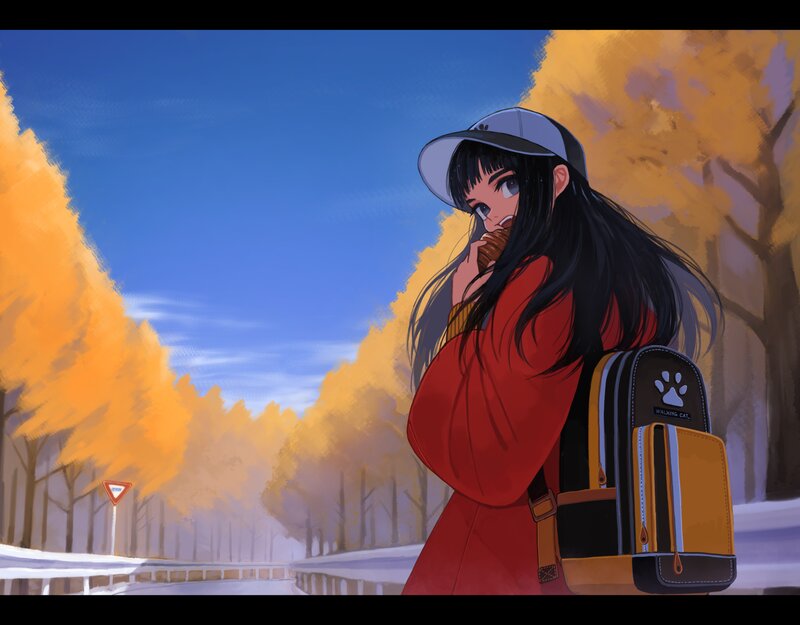 Anime Girl Eating Pastry — Blue