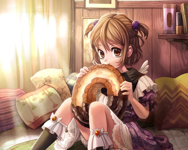 Anime Girl Eating Pastry — Purple