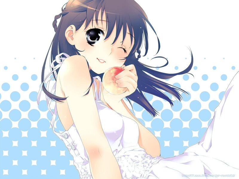 Anime girl eating peach