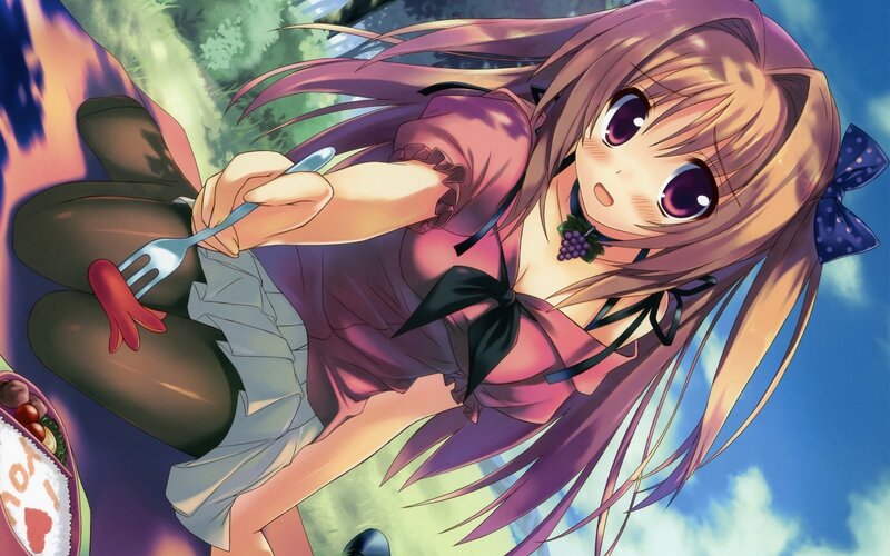 anime girl eating picnic