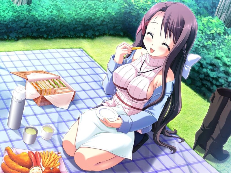 Anime Girl Eating Picnic — Green