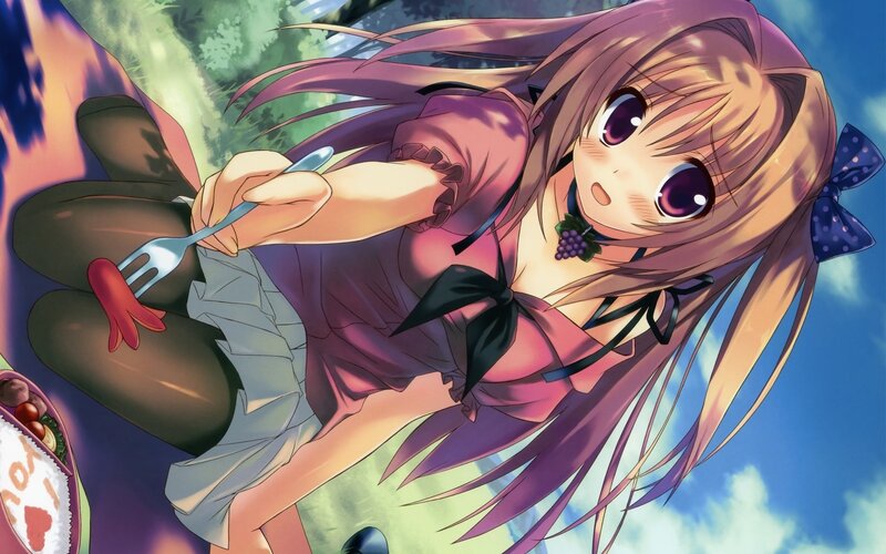 anime girl eating picnic