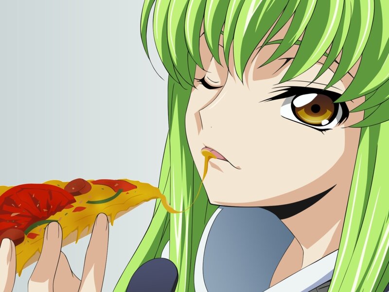 anime girl eating pizza