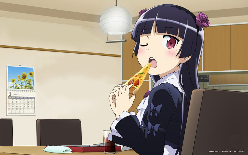 anime girl eating pizza