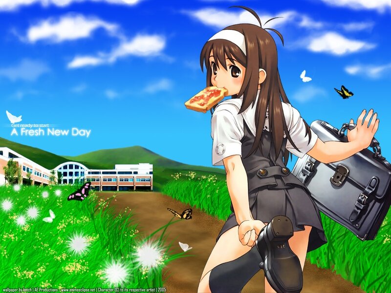 Anime girl eating pizza