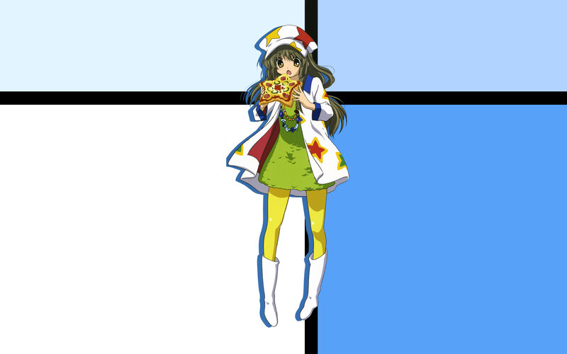 anime girl eating pizza