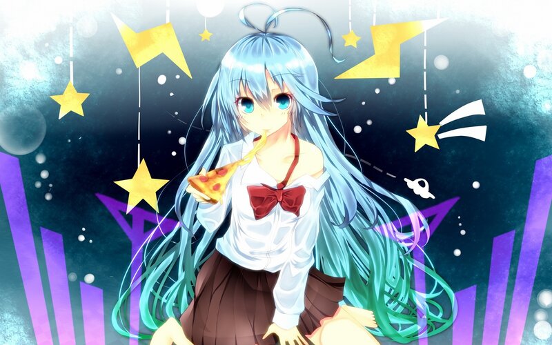 anime girl eating pizza