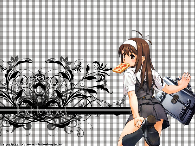 anime girl eating pizza