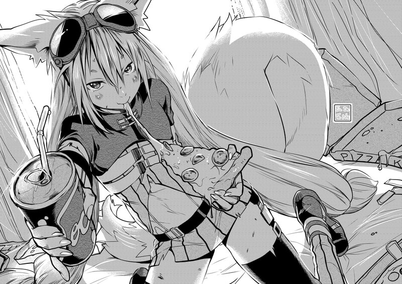 Anime Girl Eating Pizza — Black