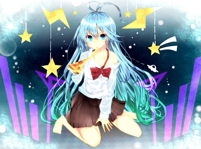 Anime Girl Eating Pizza — Blue