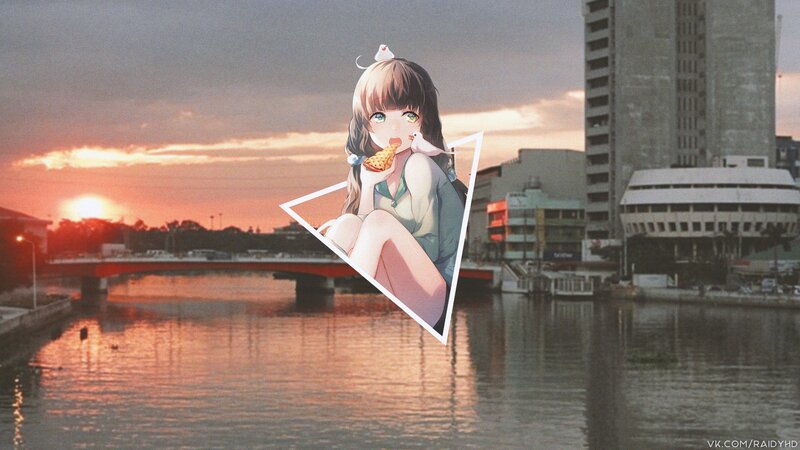 Anime Girl Eating Pizza — Orange