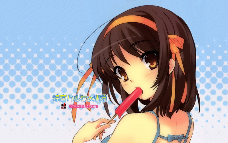 Anime girl eating popsicle
