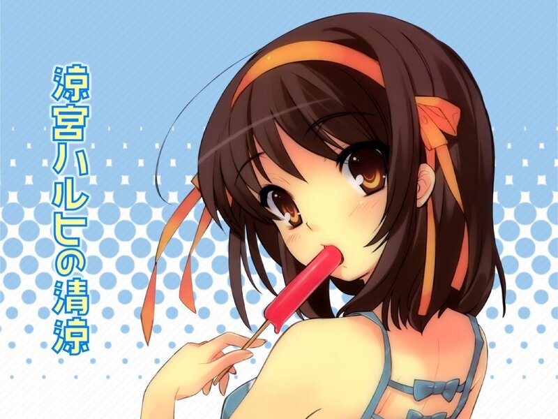 Anime girl eating popsicle
