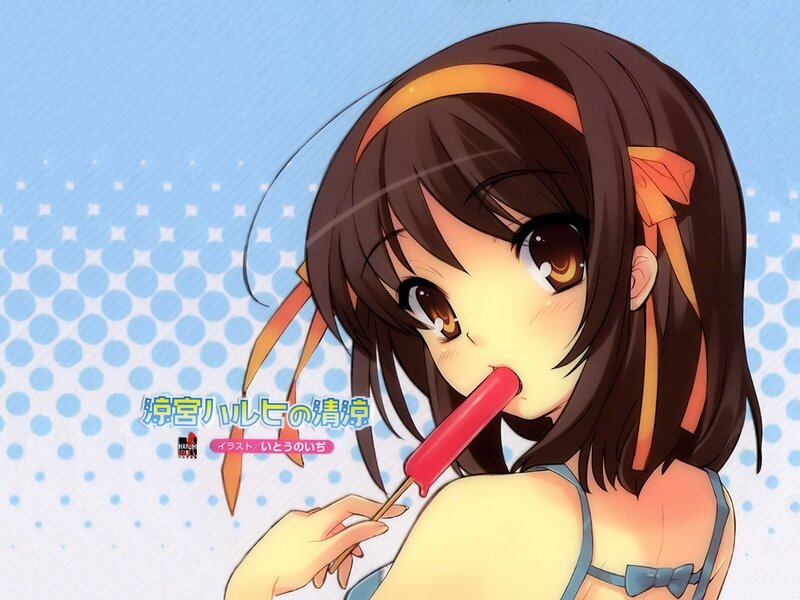 Anime girl eating popsicle