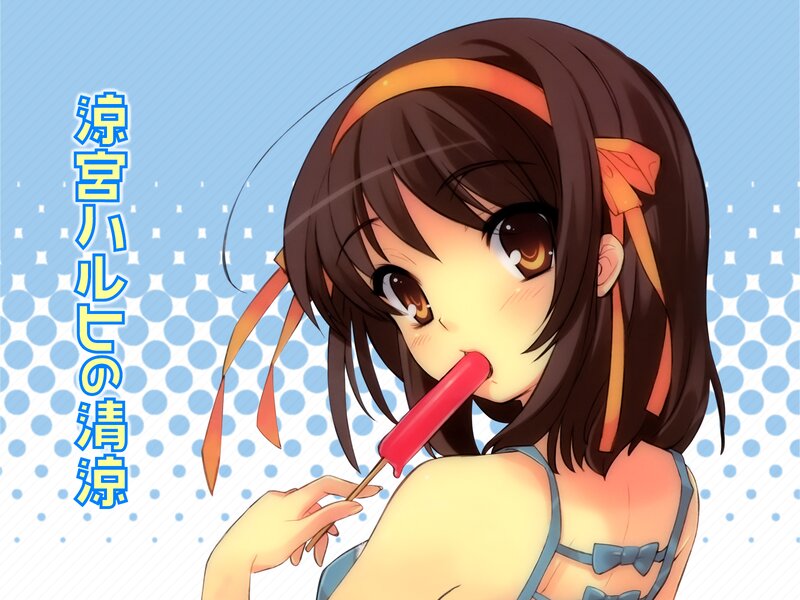 Anime Girl Eating Popsicle — Blue, Cheerful, Summer, Headband