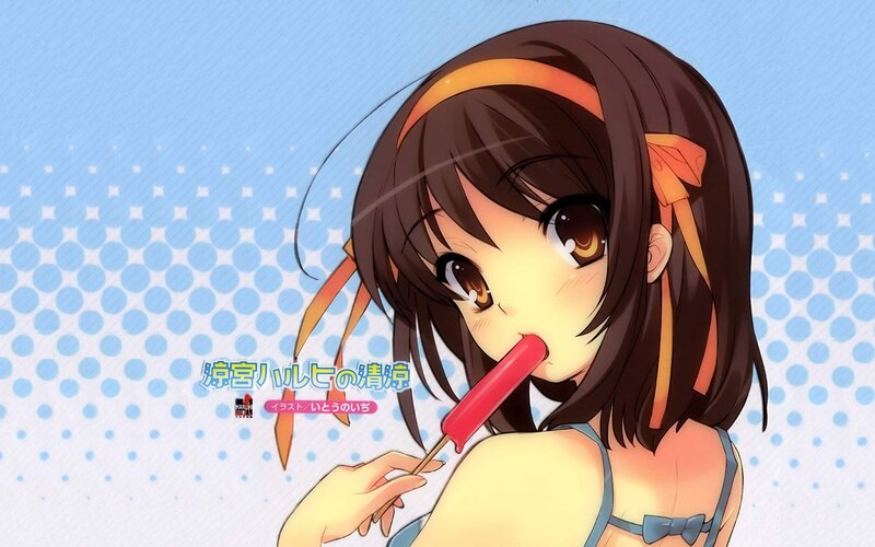 Anime Girl Eating Popsicle — Blue, Cheerful