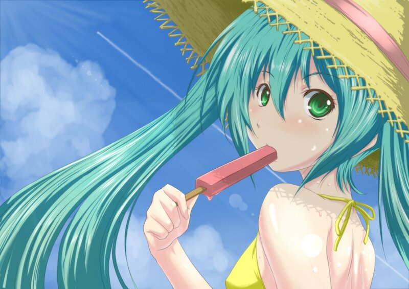 Anime Girl Eating Popsicle — Blue