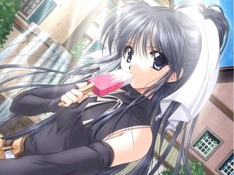 Anime Girl Eating Popsicle — Gray
