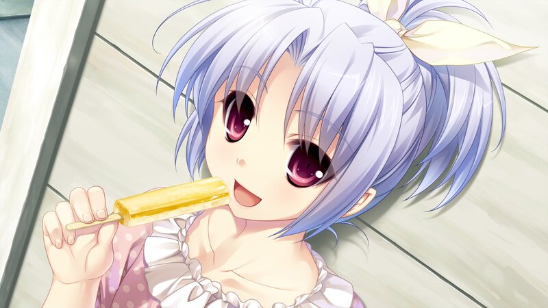 Anime Girl Eating Popsicle — White, Happy