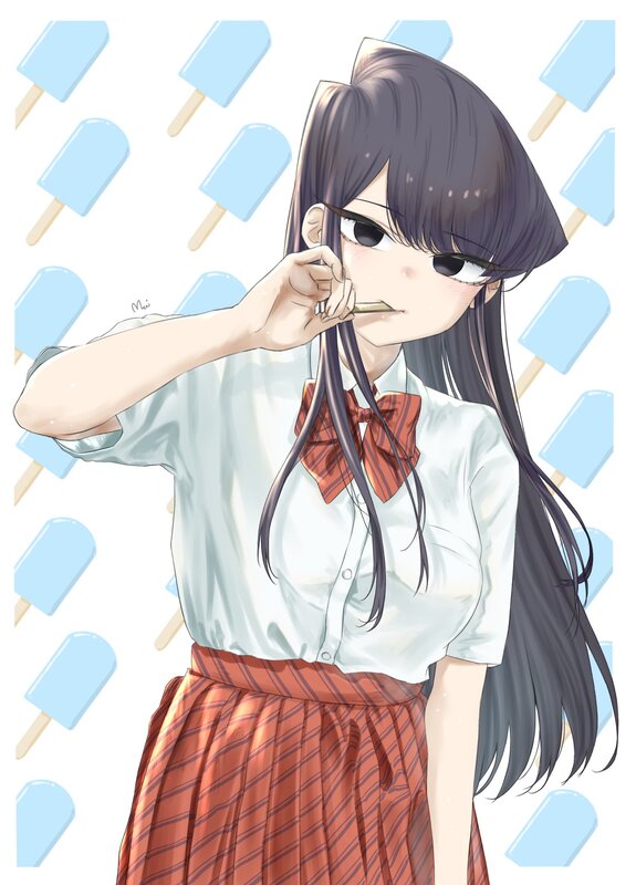 Anime Girl Eating Popsicle — White