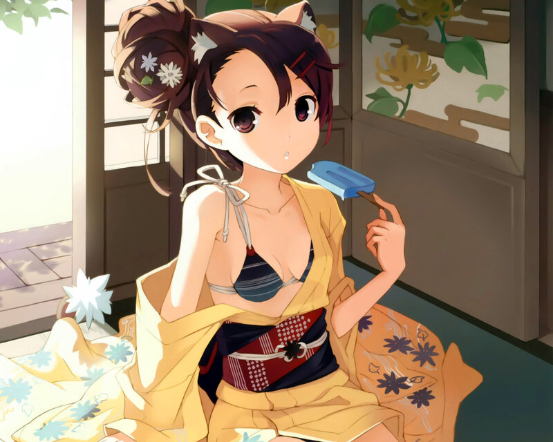 Anime Girl Eating Popsicle — Yellow