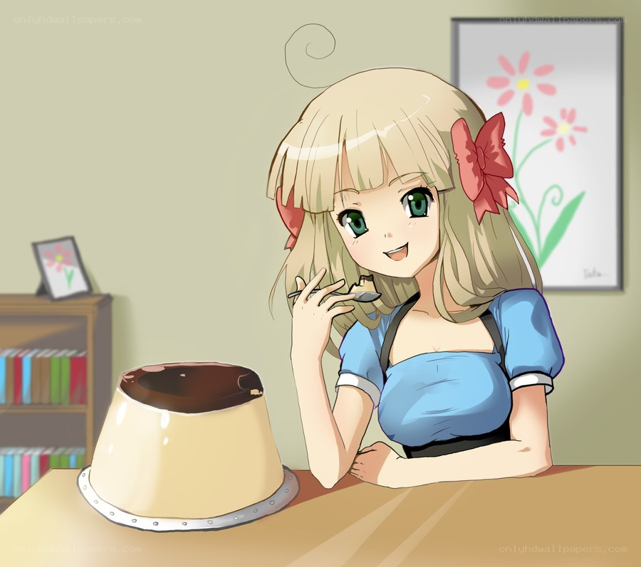 anime girl eating pudding