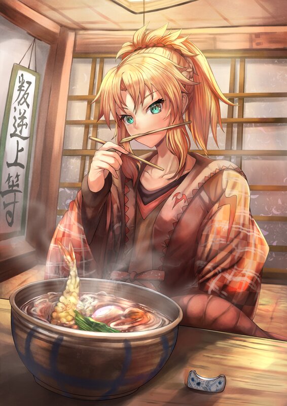 Anime Girl Eating Ramen — Orange