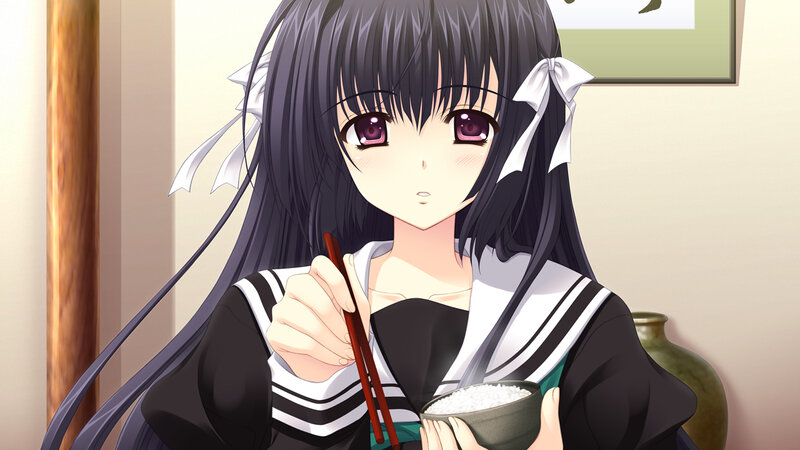 Anime Girl Eating Rice — Black