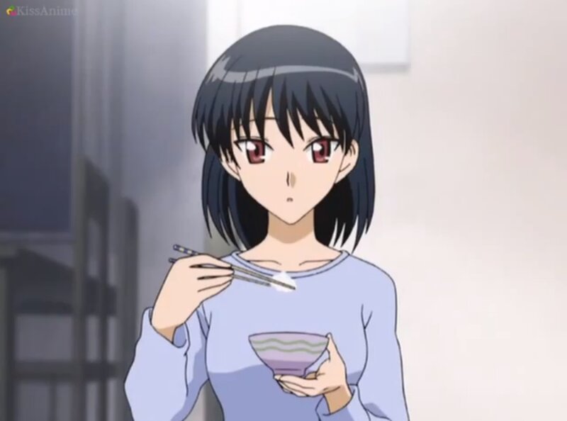 Anime Girl Eating Rice — Blue
