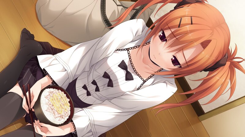 anime girl eating rice bowl