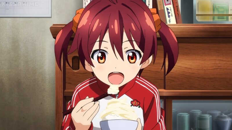 Anime Girl Eating Rice — Red