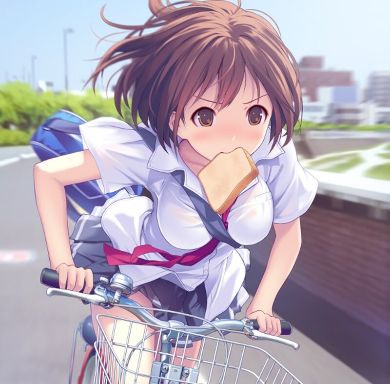 Anime Girl Eating Sandwich — Brown
