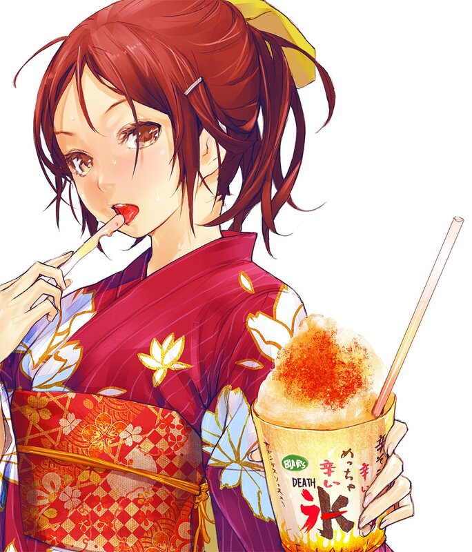 anime girl eating shaved ice