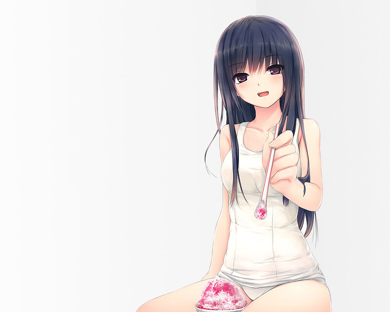 Anime Girl Eating Shaved Ice — White