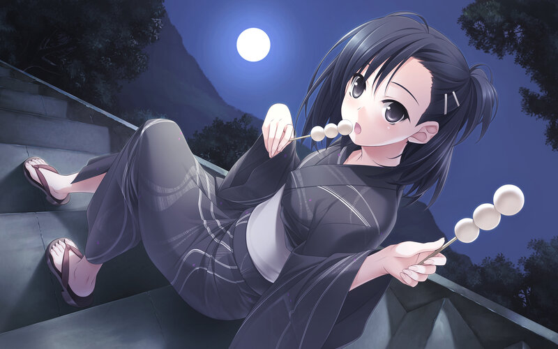 Anime Girl Eating Skewers