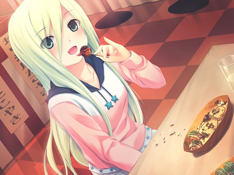 anime girl eating snack