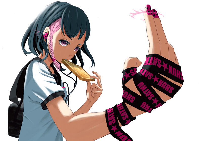 Anime Girl Eating Snack — Black