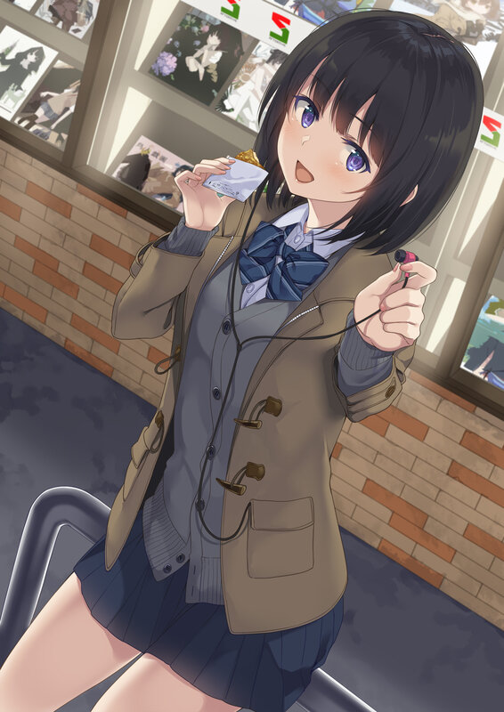 Anime Girl Eating Snack — Blue, Calm