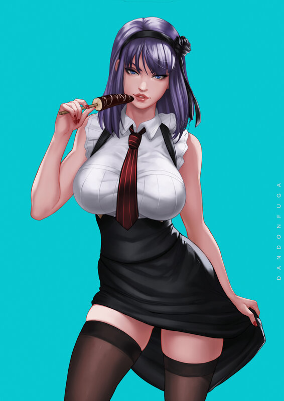 Anime Girl Eating Snack — Cyan