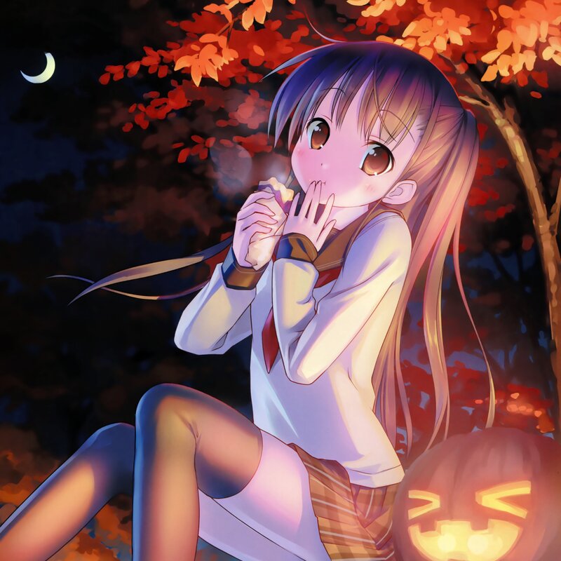 Anime Girl Eating Snack — Orange