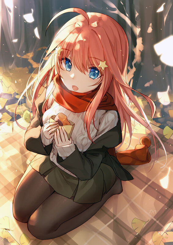 Anime Girl Eating Snack — Pink, Calm, Autumn
