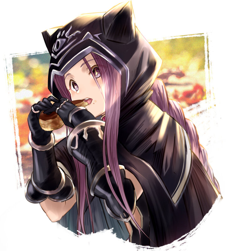 Anime Girl Eating Snack — Purple, Calm