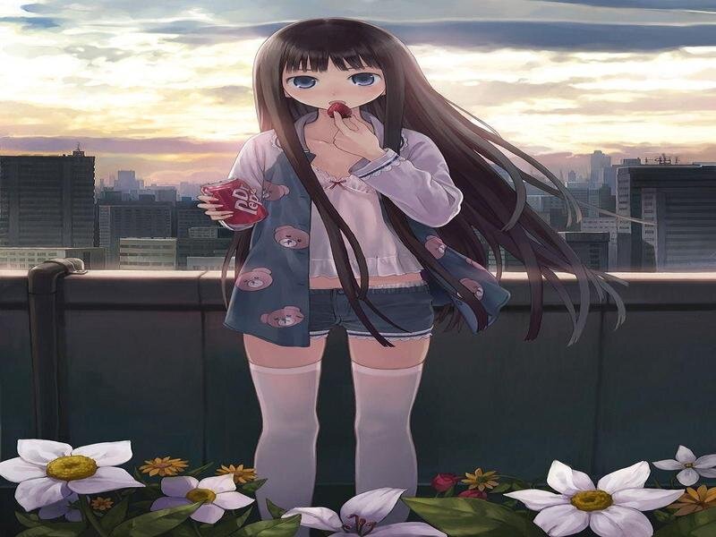 Anime Girl Eating Snack — Purple