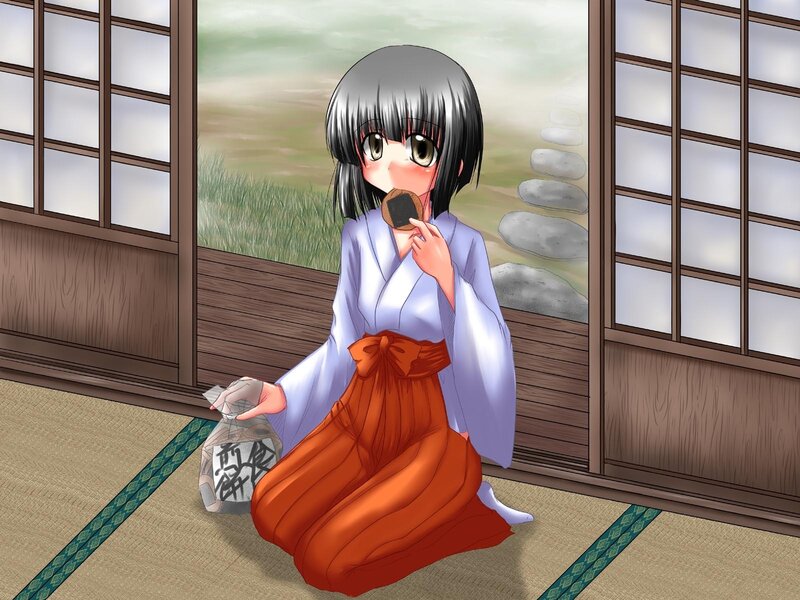 Anime Girl Eating Snack — White, Calm
